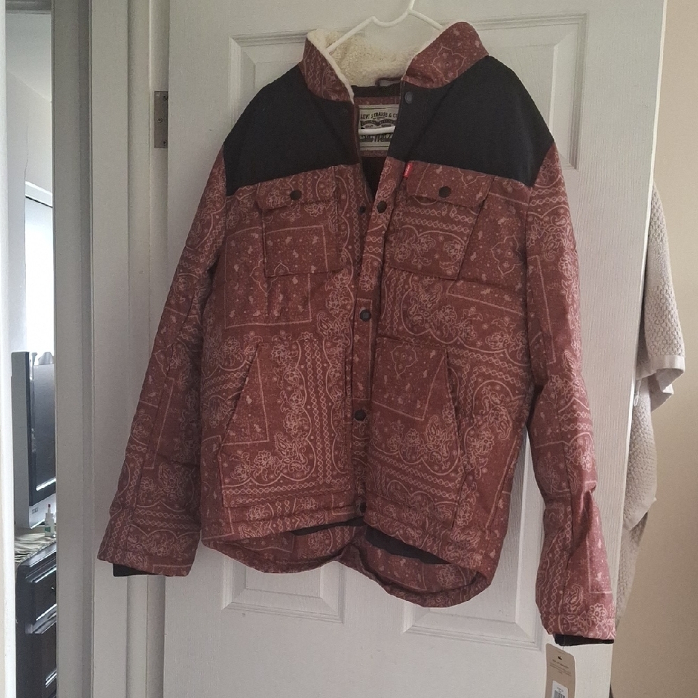 Levi's Rust Bandana Print Quilted Jacket with Black Yoke